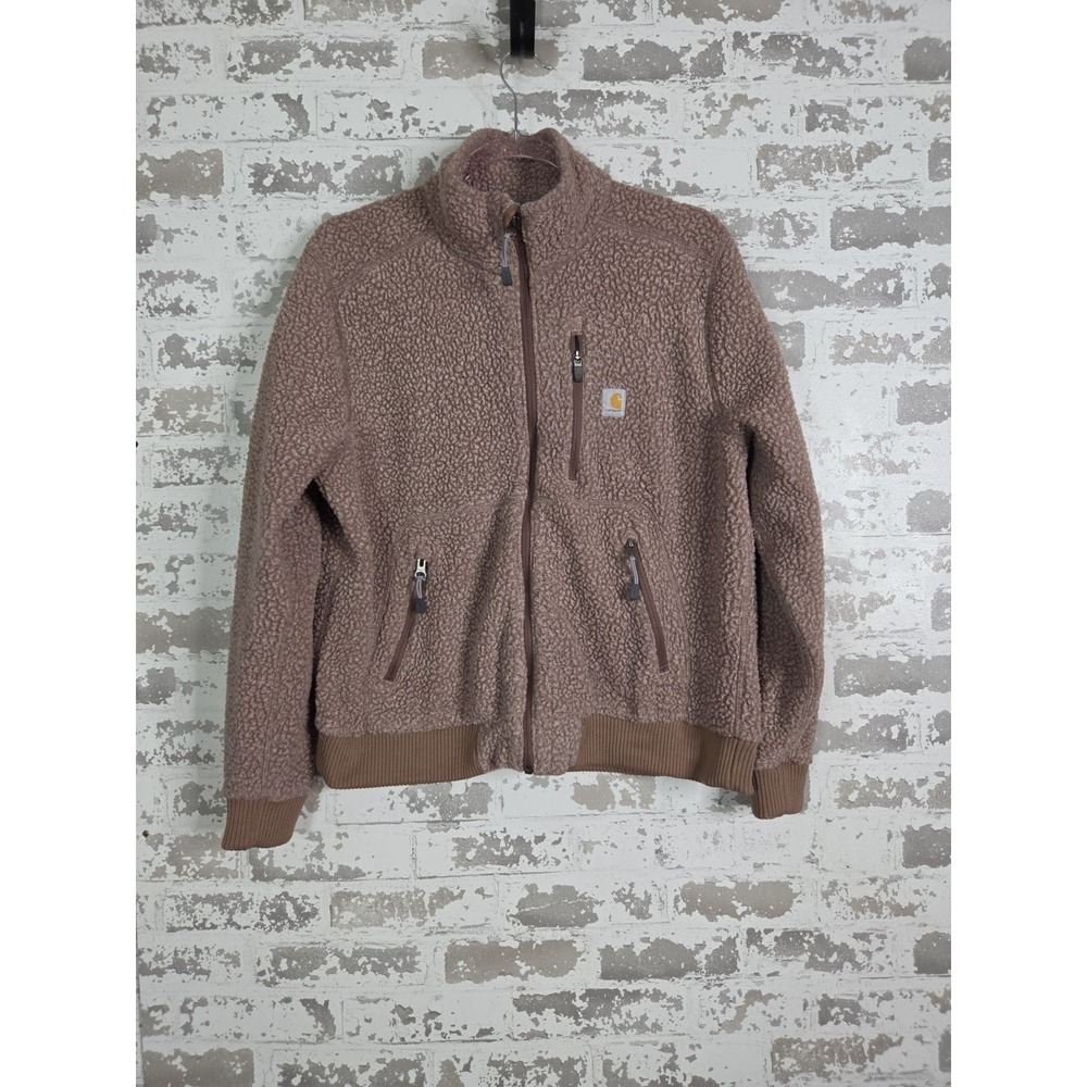 Carhartt High Pile Fleece Jacket Large Brown Relaxed Fit Full Zip Utility